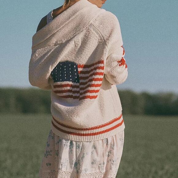 Anthropologie Maeve Shawl Collar American Flag Cardigan Sweater - Picture 1 of 6